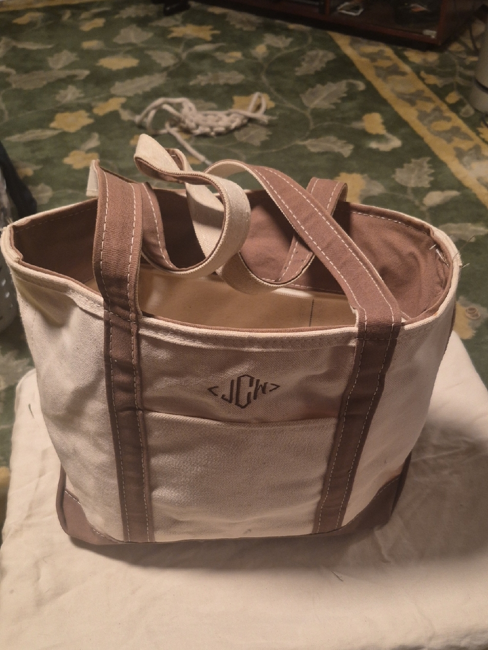 L.L. Bean Canvas Tote in Cream and Brown Trim